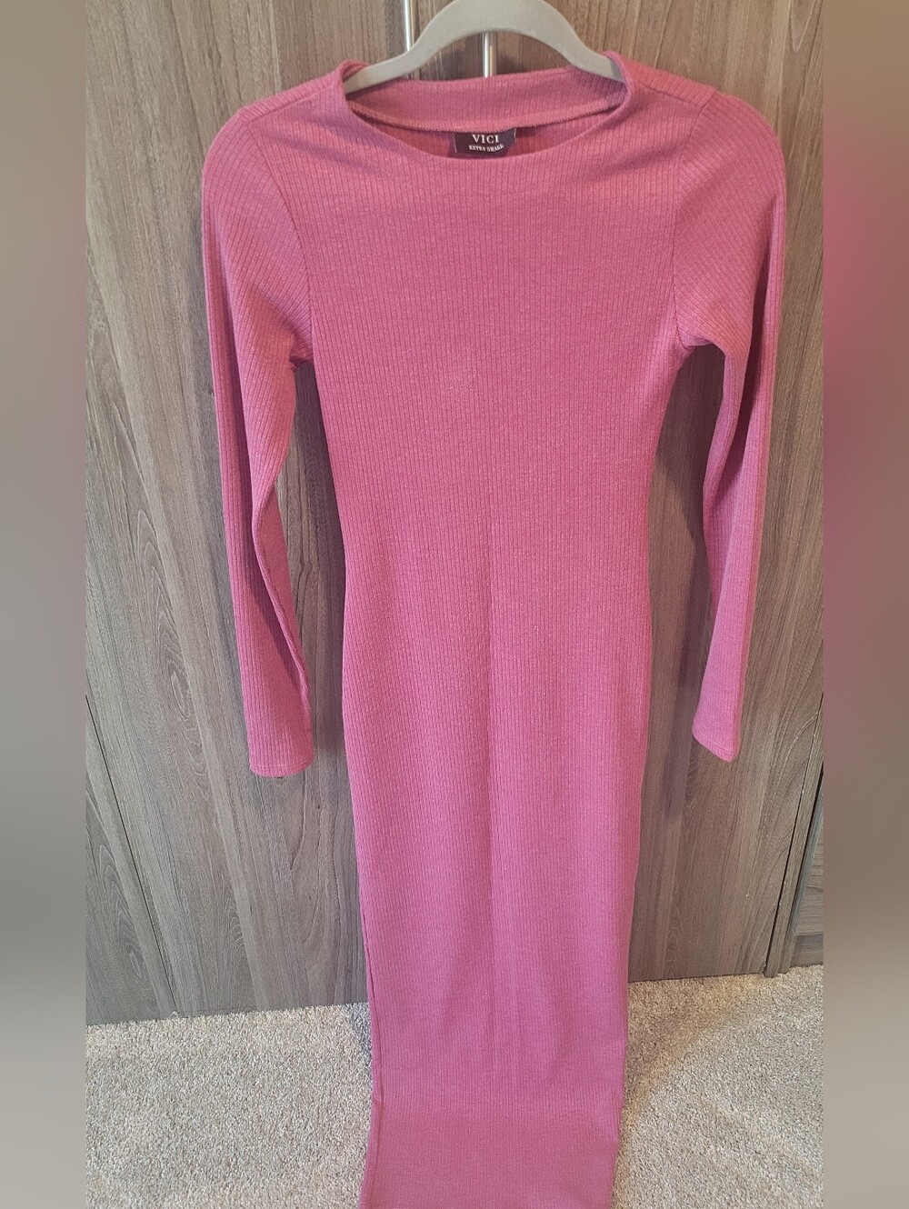 VICI Ribbed Long Sleeve Bodycon Dress in Mauve size XS